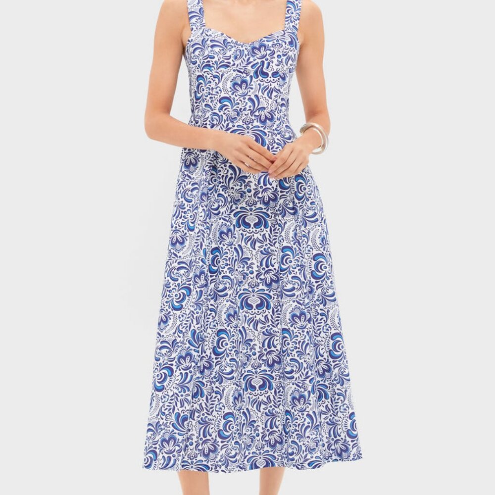 Hyacinth House Blue Floral Open Back Lawson Bustier Midi Dress NWT XS